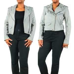 IRO Green Ashville Lambskin Leather Biker Moto-Style Jacket